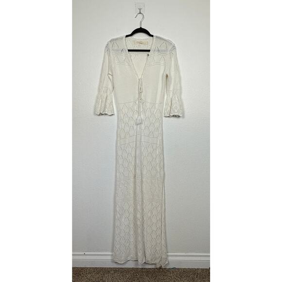 Jen's Pirate Booty Crochet Knit Bell Sleeve Whimsy Classic Maxi Dress M/L - Picture 2 of 6